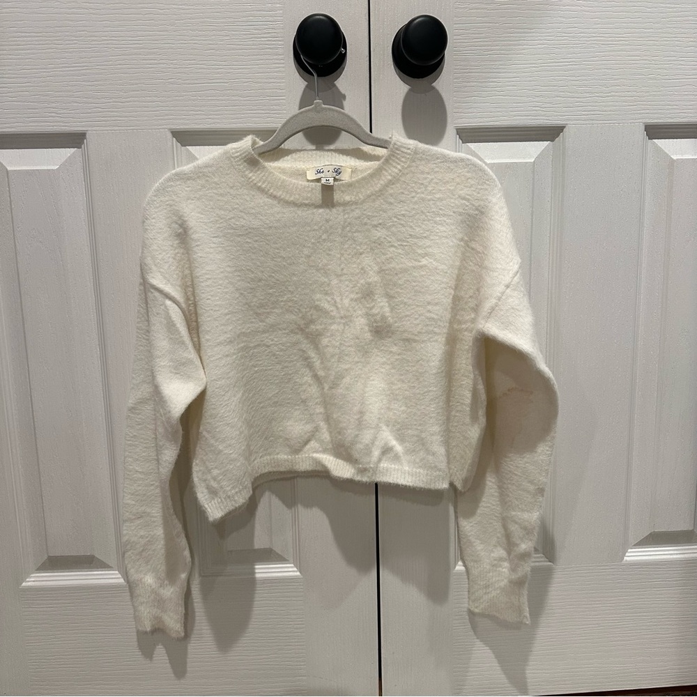 She + Sky White Crew Sweater